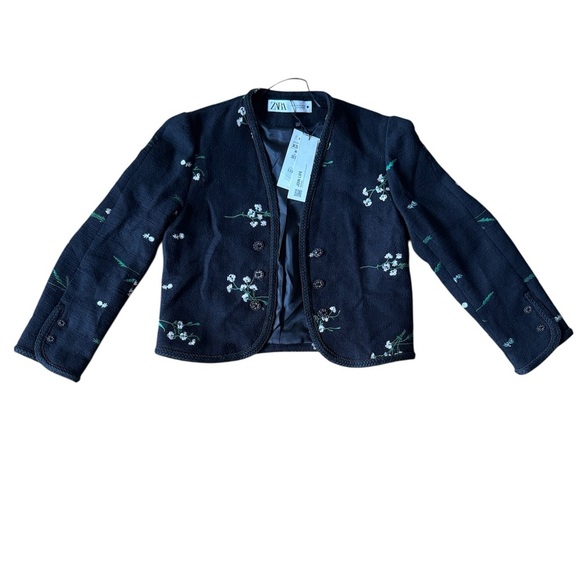 Zara Jackets & Blazers - NWT Zara XS Floral Embroidered Textured Short Jacket Open Blazer 4786/044/800